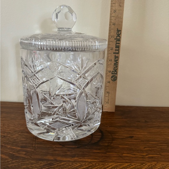 Vintage crystal clear cookie jar container pin wheel pattern - Picture 4 of 6